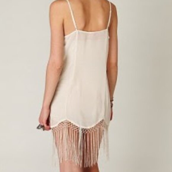 FREE PEOPLE Intimately Sheer Olive Green Slip Dress with Fringe Trim - XS - Picture 7 of 8